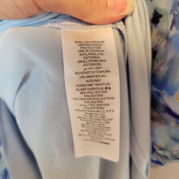 NWT Adrianna Papell Abstract Floral Metallic Chiffon Blue High-Low Dress Size 10 - Picture 15 of 16